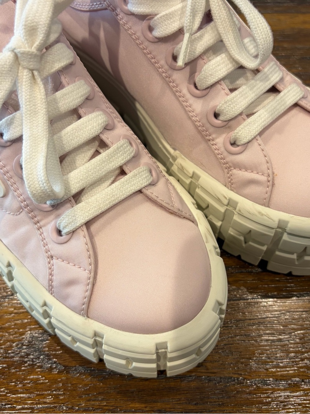 Prada Double Wheel Light Pink Nylon Chunky Platform Sneakers, Size 38.5 - Picture 2 of 10